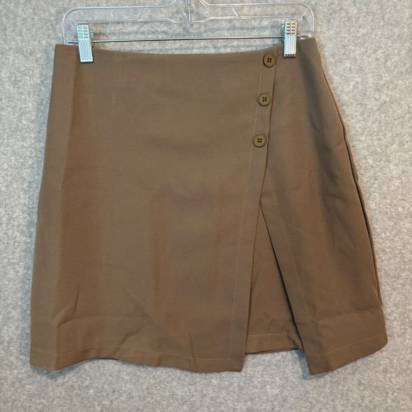 Byinns Women's Khaki Green High-Waisted Button Down Medium Front Slit Mini Skirt - Picture 1 of 11